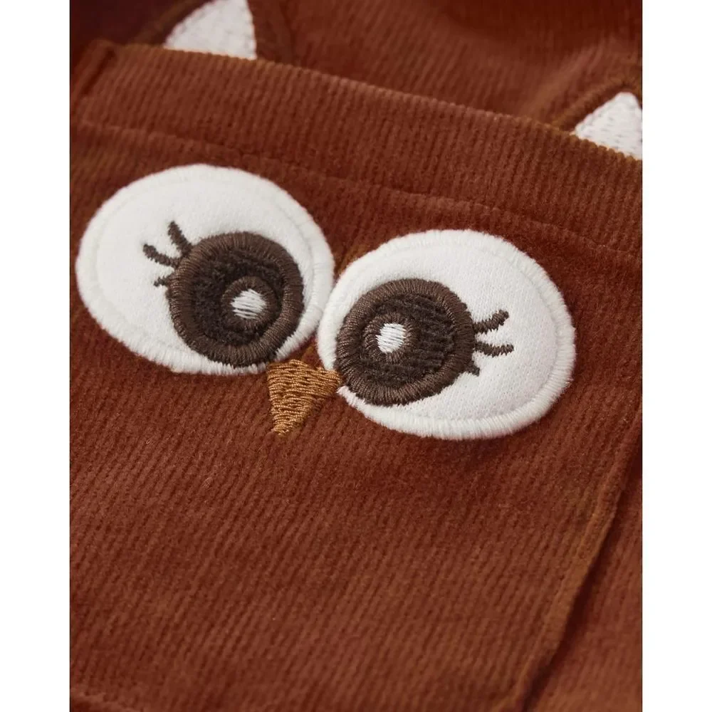 Gymboree Girls Brown Cotton Corduroy Owl Shortalls Overalls Shorts Size 8 NEW